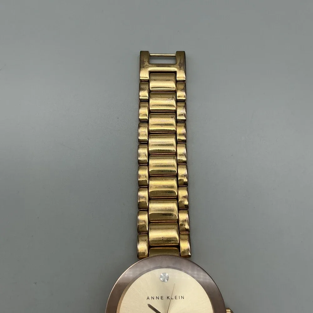 Anne Klein Womens Watch 32mm Champagne Dial Gold Tone Diamond New Battery 7.25